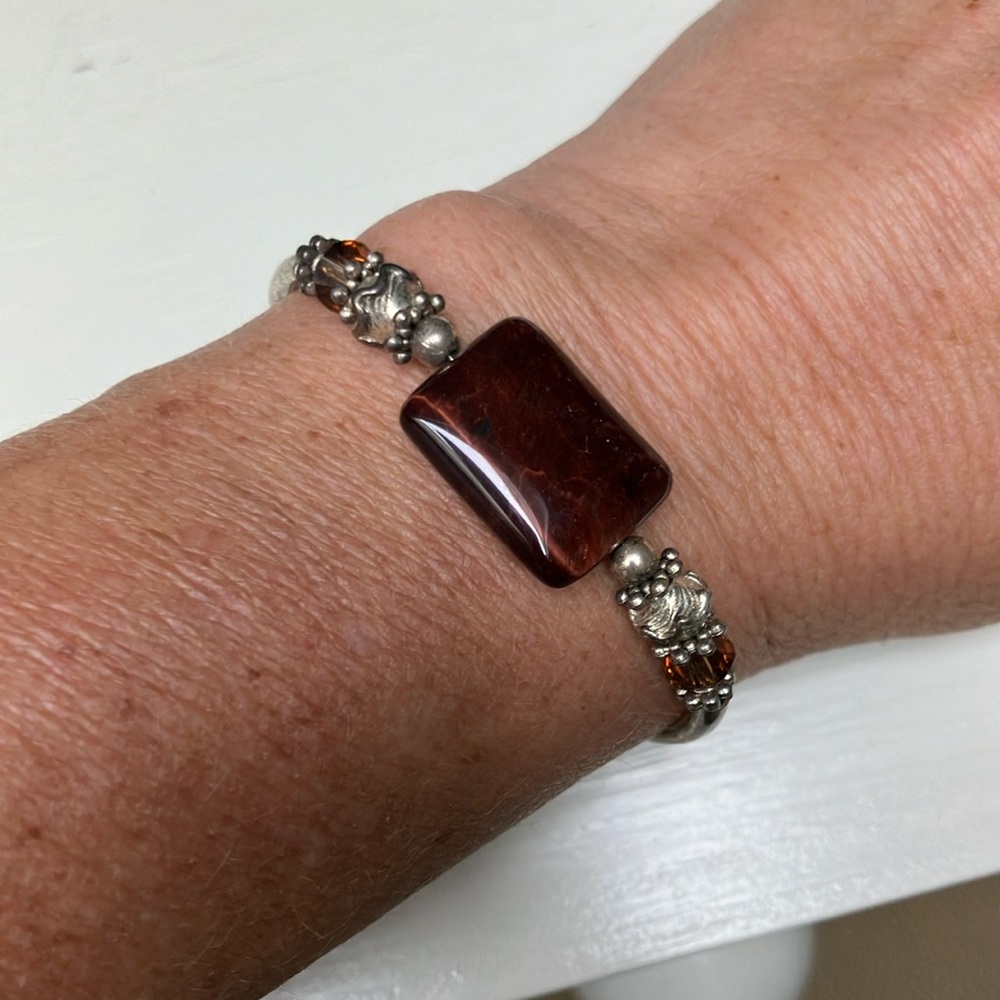 Silver and brown bracelet